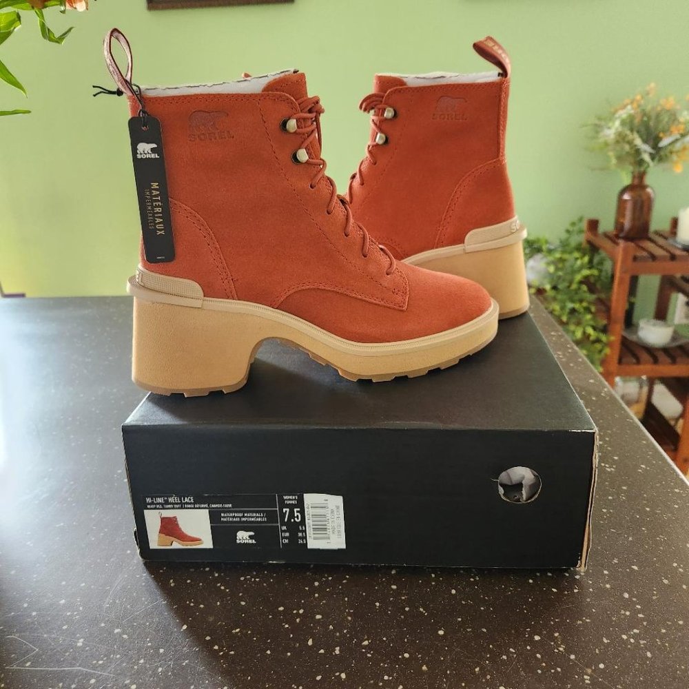 SOREL Women's Hi-Line Heel Lace Boot - Warp Red, Tawny Buff - Size 7.5 -…